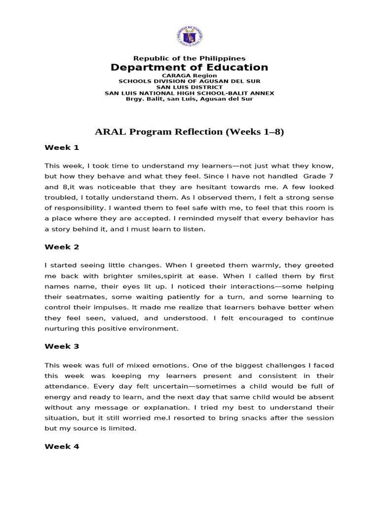 Reflection On Aral Program | PDF