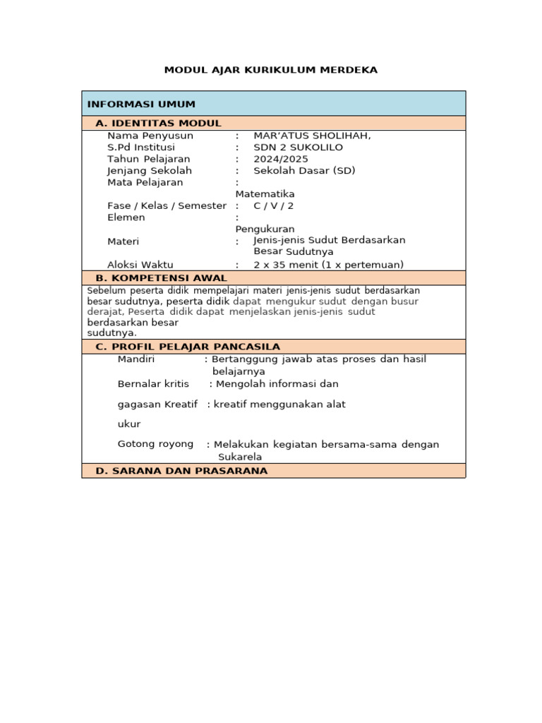 Modul Ajar MTK Kelas 5 Valid | PDF