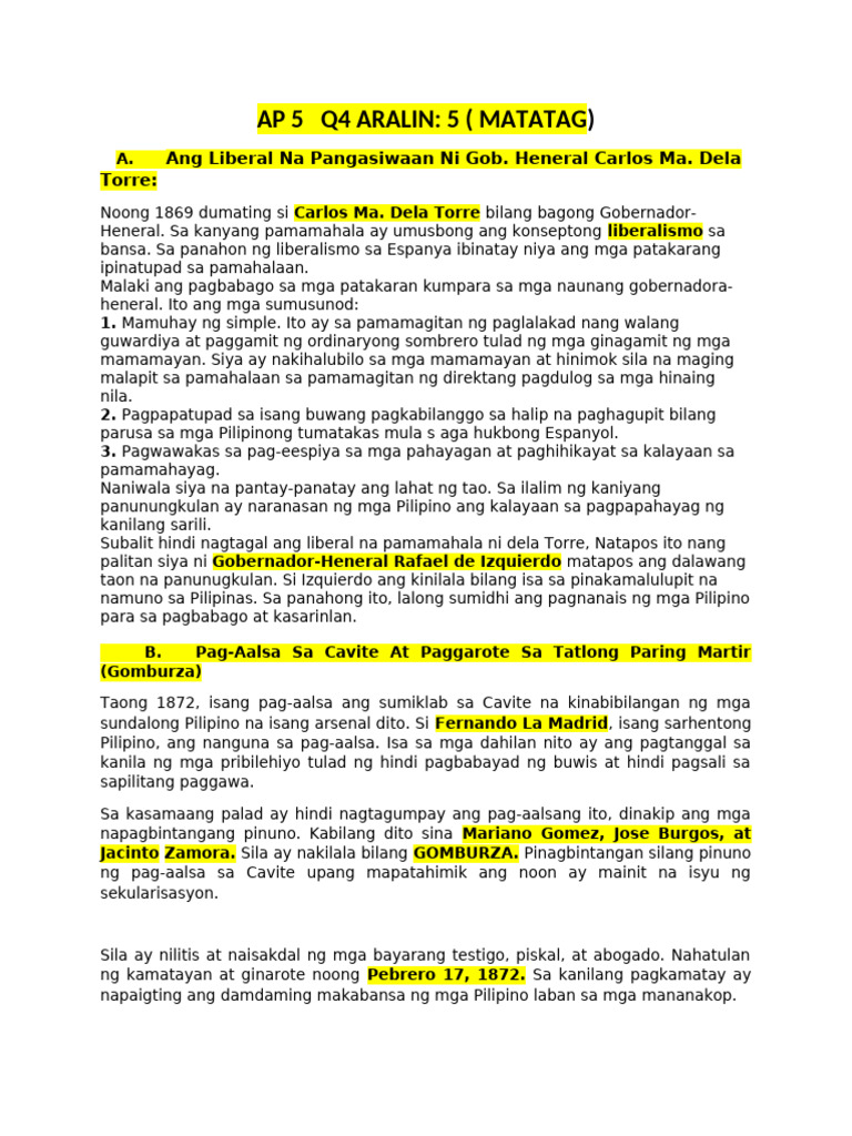 Ap 5 Q4 Aralin 5 Matatag | PDF