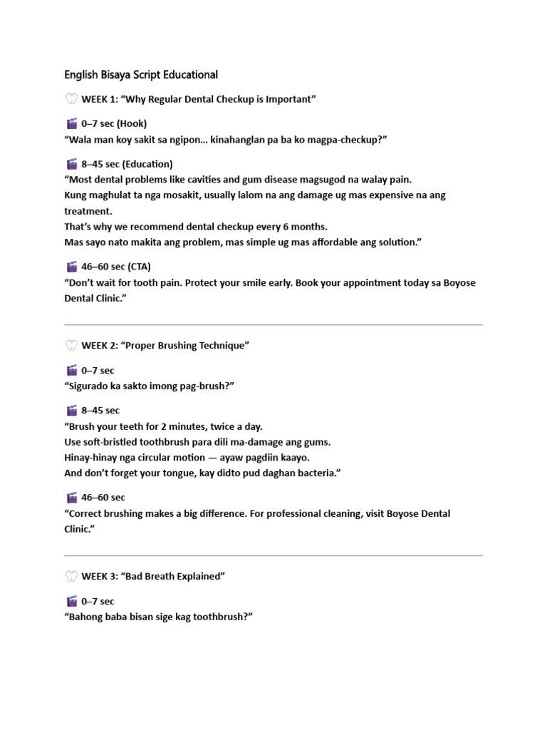 Script For Dental Clinic | PDF | Oral Hygiene | Dentistry Branches
