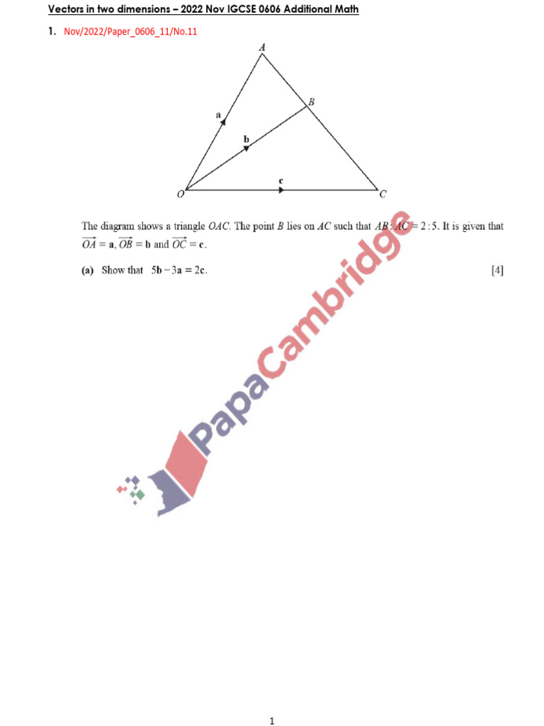 2022N Vectors in Two Dimensions IGCSE 0606 Add Math | PDF