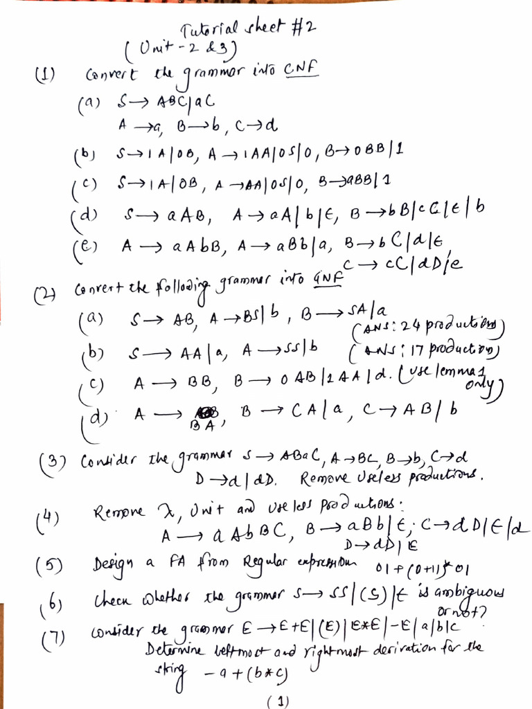TAFL Tutorial Unit 2,3 | PDF