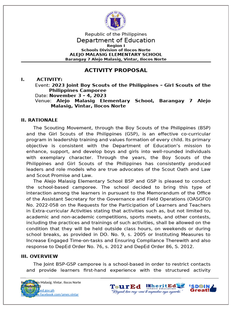 BSP GSP Camp 2023 Activity Proposal | PDF | Scouting | Youth Movements
