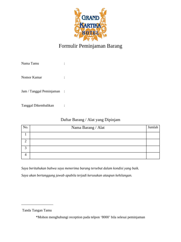 Formulir Peminjaman Barang | PDF