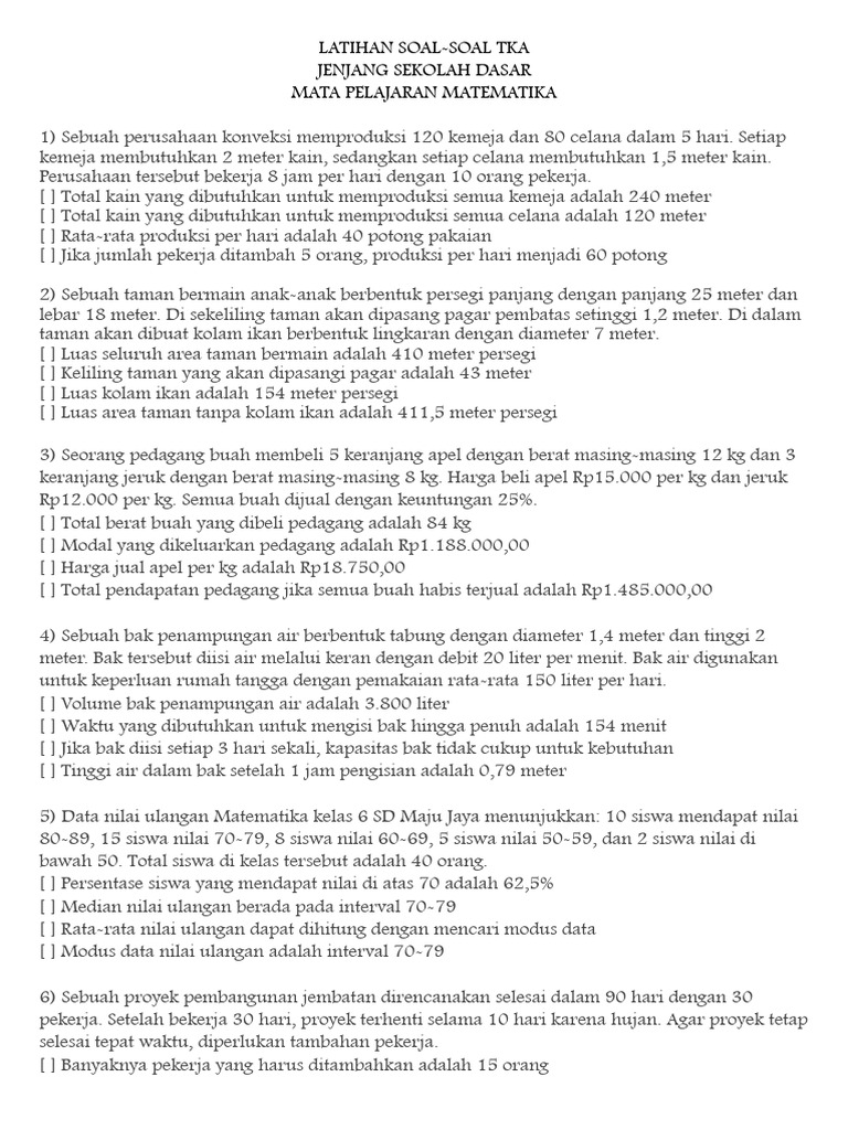 Latihan Tka Matematika 2 | PDF