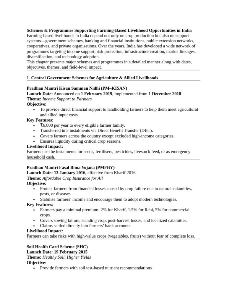 Schemes and Programmes | PDF | Agriculture | Food Industry