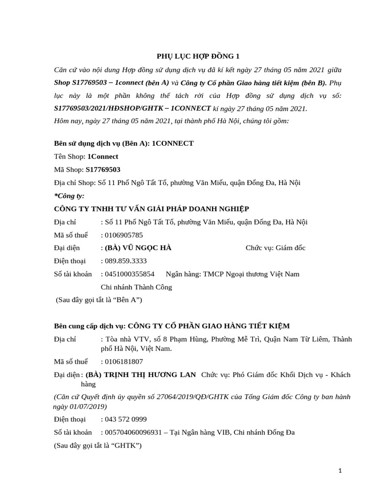 Phu Luc 1 PRO 1connect | PDF