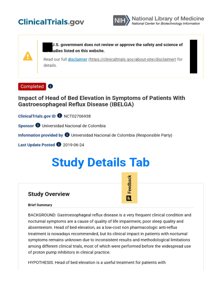 Study Details - NCT02706938 - Impact of Head of Bed Elevation in ...