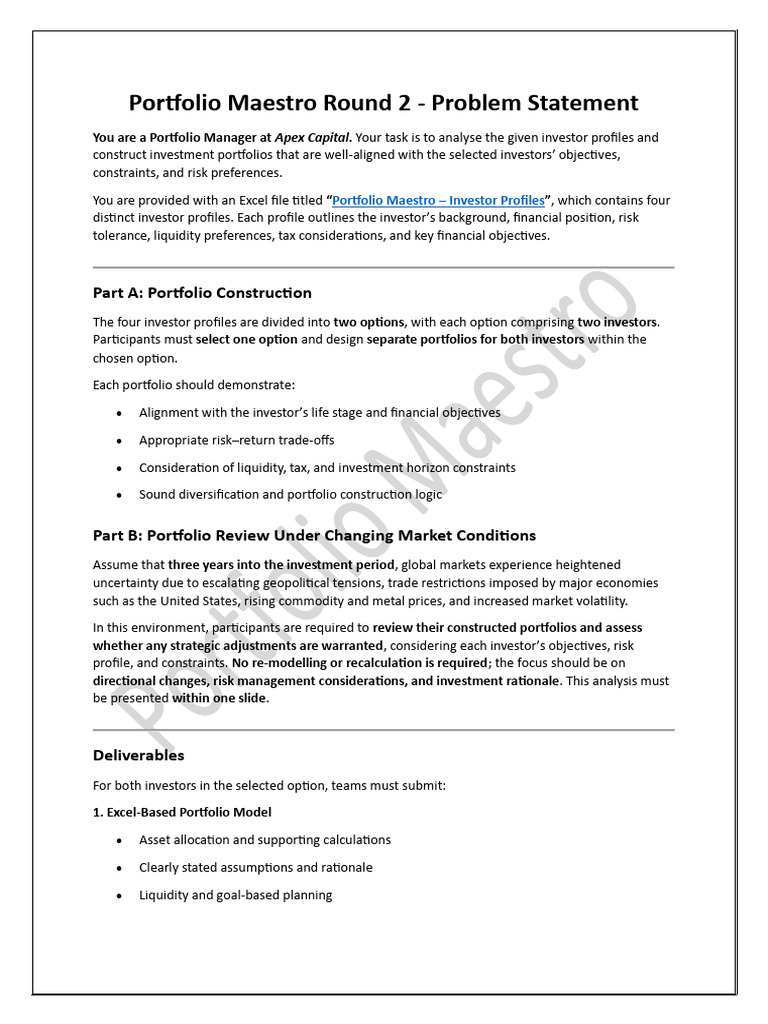 Portfolio Maestro Round 2 - Problem Statement | PDF | Risk | Option ...