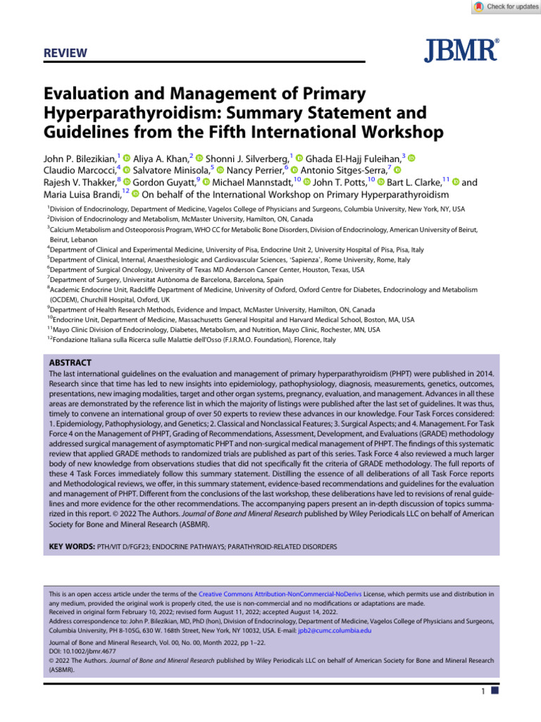 Evaluation and Management of Primary Hyperparathyroidism-Summary ...