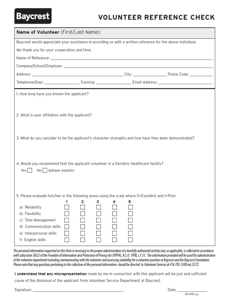 Baycrest Volunteer Reference Check June 2022 | PDF