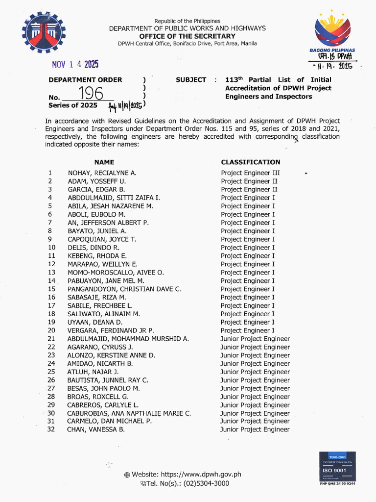 On.b RM: Accreditation of DPWH Project | PDF | Domestic Policy ...