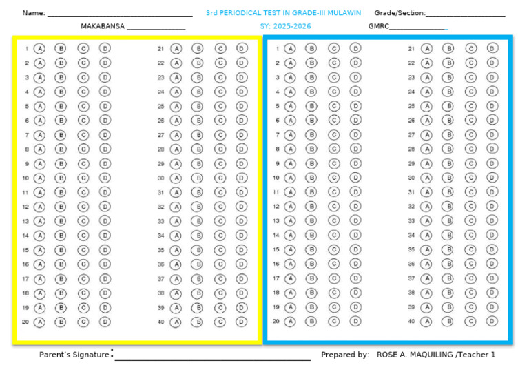 Answer Sheet Shaded 1-40 Items | PDF