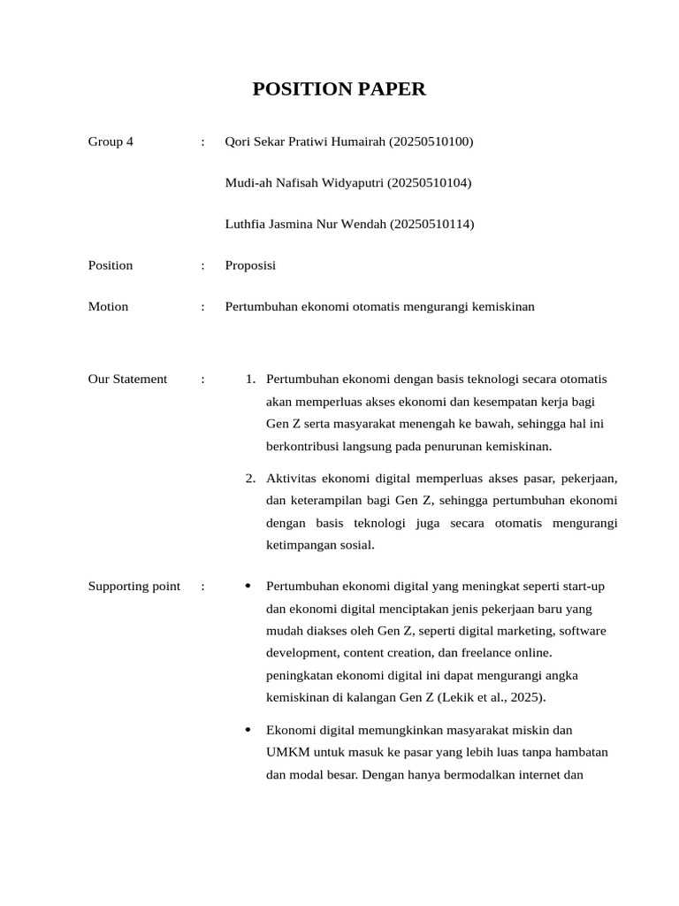 Position Paper Group 4 Kelas D | PDF