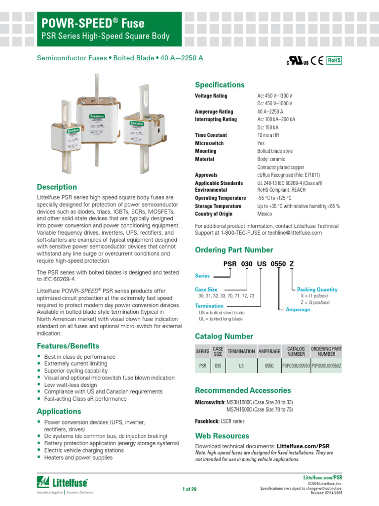 PSR Bolted Style Bladed Datasheet 071425 2 | PDF | Fuse (Electrical ...