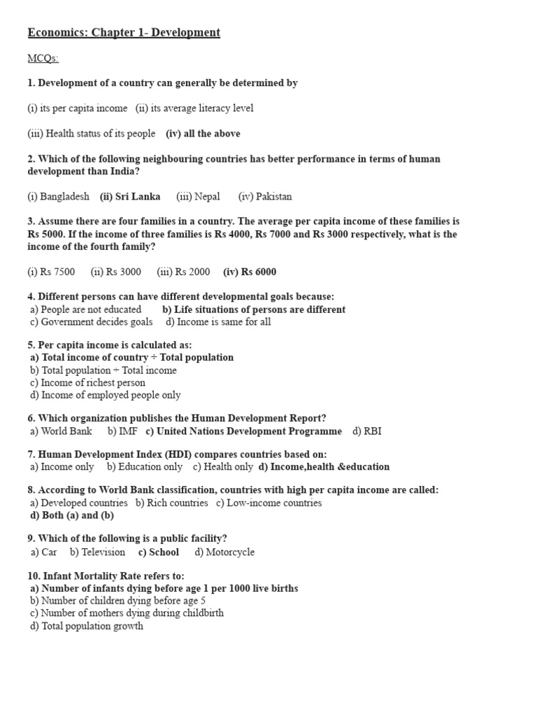 Economics - Chapter 1 - Development | PDF | Human Development Index ...