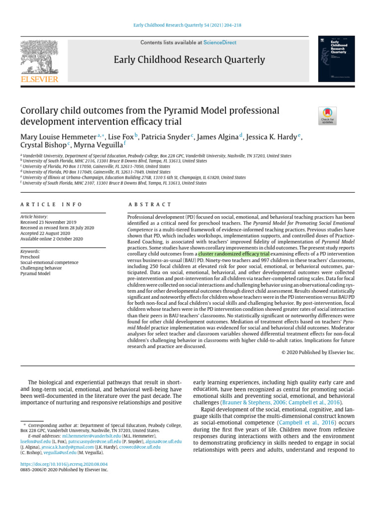 Hemmeter Et Al., (2021) | PDF | Teachers | Preschool