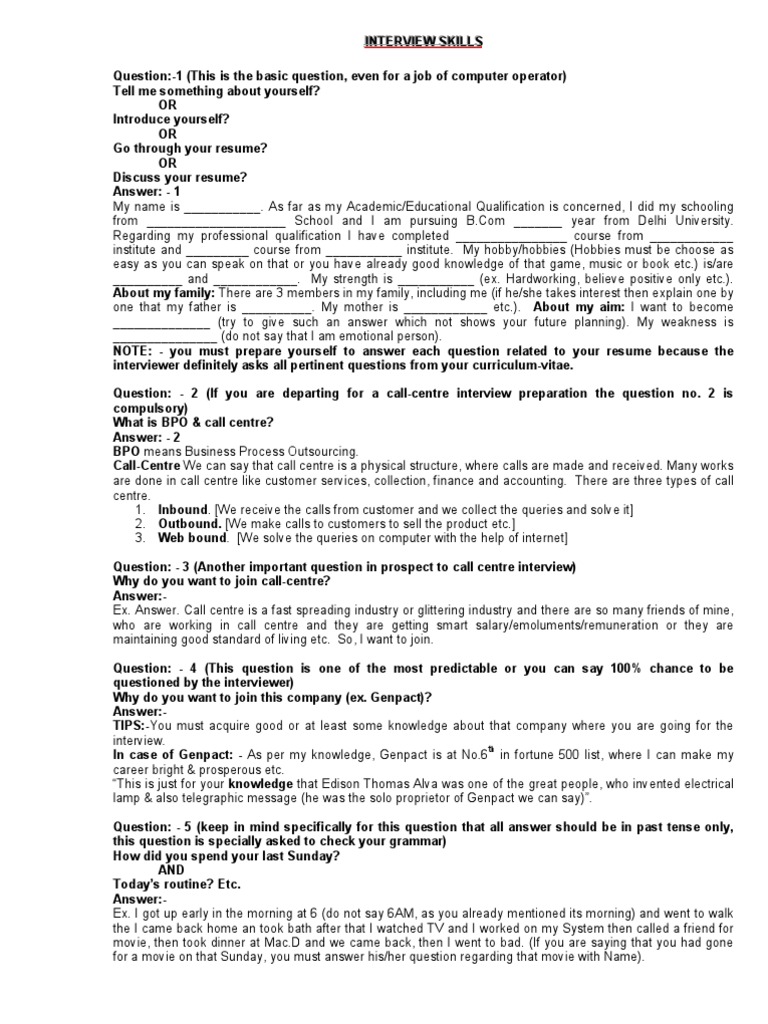 Call Center Interview Preparation Guide | PDF | Call Centre | Business ...