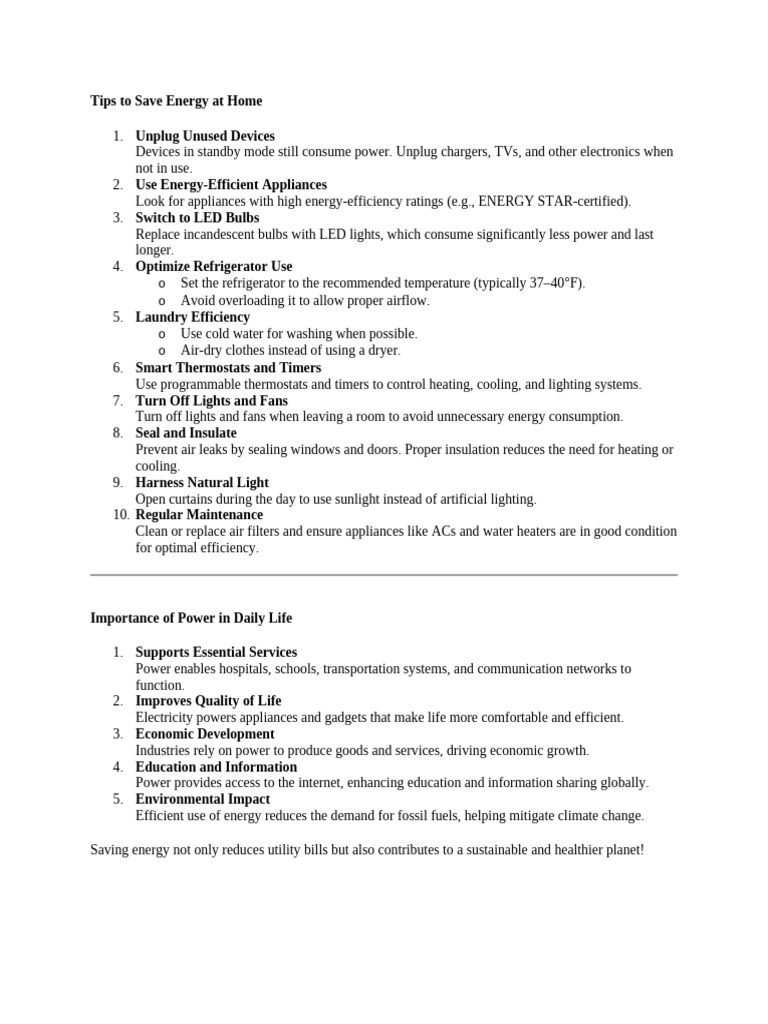 Tips To Save Energy at Home | PDF