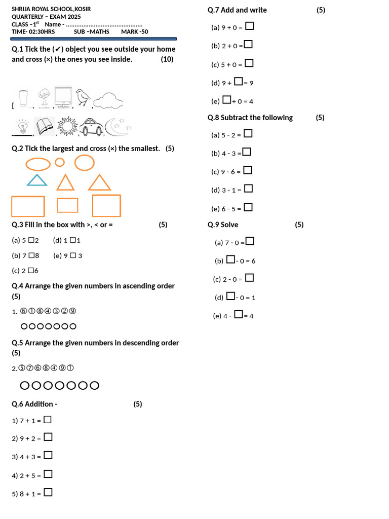 1st Maths | PDF