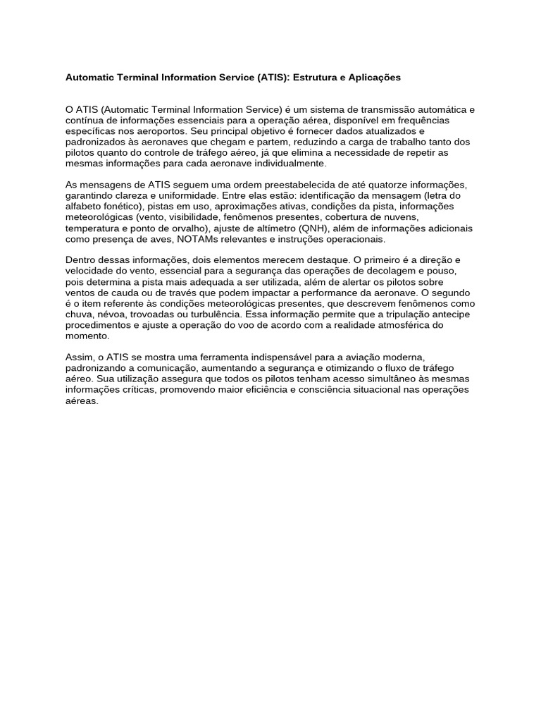 Automatic Terminal Information Service (ATIS) : Estrutura e Aplicações ...