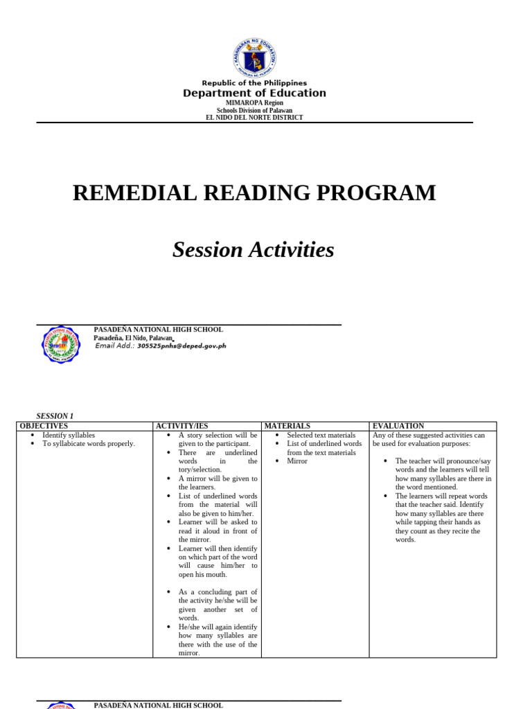Remedial Class Sessions | PDF | Word | Vowel
