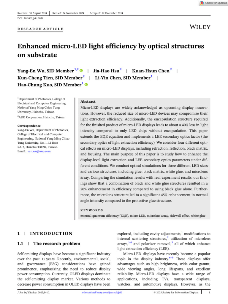J Soc Info Display - 2025 - Wu - Enhanced Micro LED Light Efficiency by ...