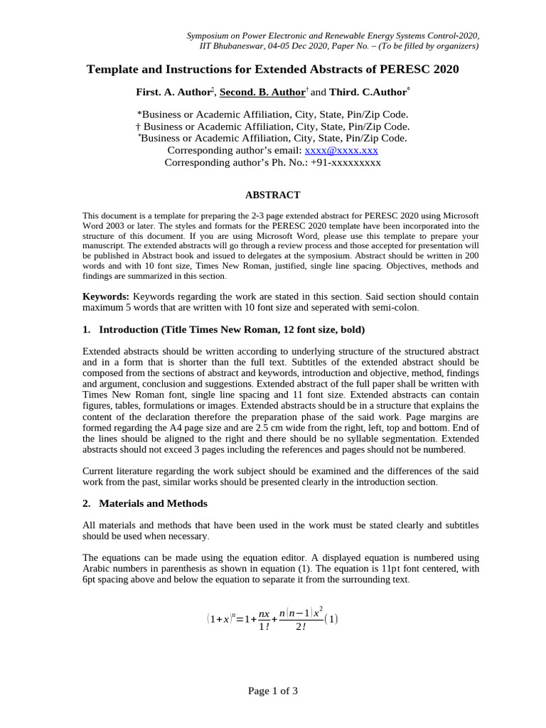 Abstract Template PERESC2020 | PDF | Abstract (Summary)