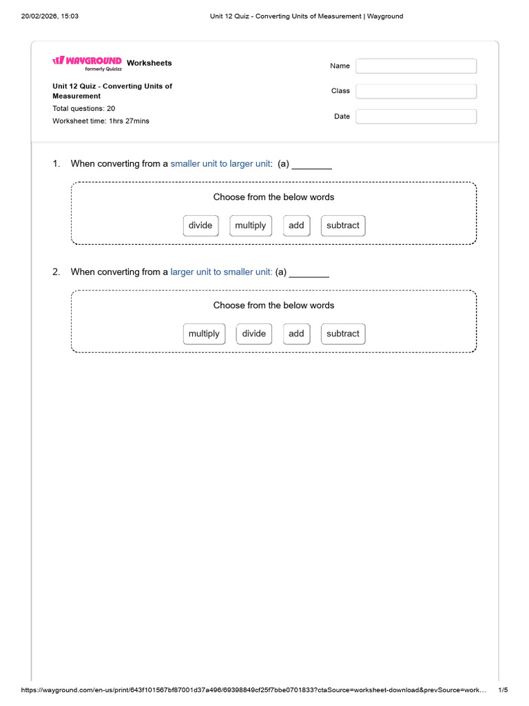 Quizizz - Unit 12 Quiz - Converting Units of Measurement | PDF | Gallon ...