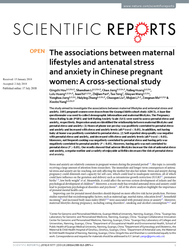 The Associations Between Maternal | PDF | Prenatal Development | Pregnancy