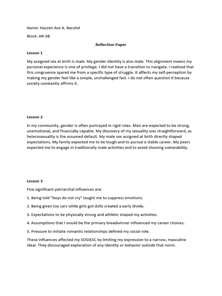 Major Output 1 Reflection Paper | PDF | Gender Role | Gender