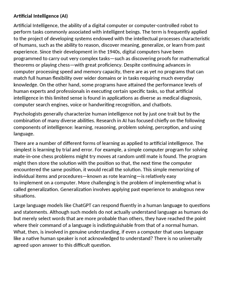 Artificial Intelligence - 10 Questions With Answers | PDF ...