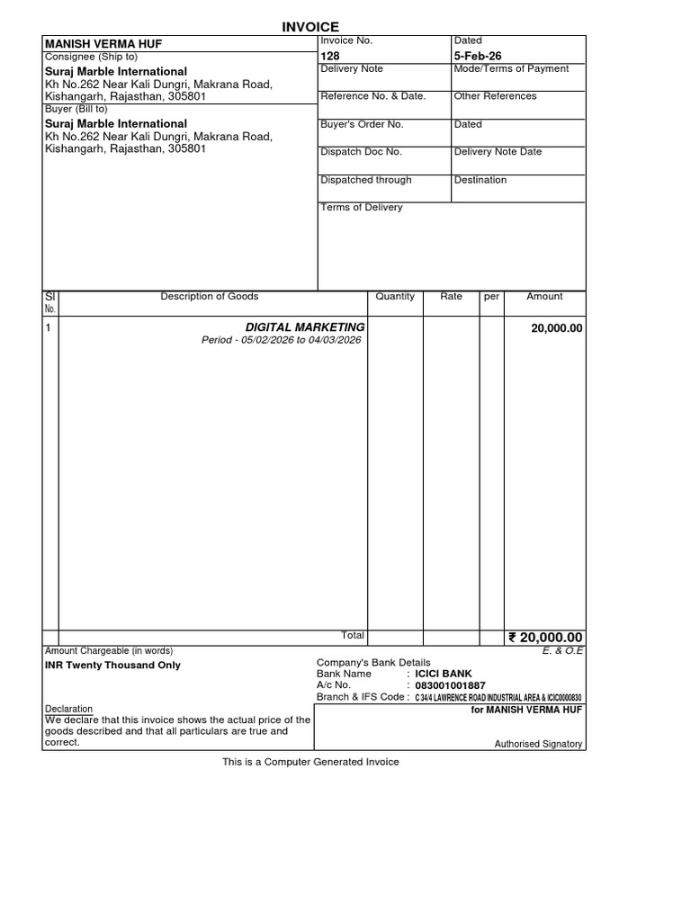 Suraj Marble International Feb Invoice | PDF