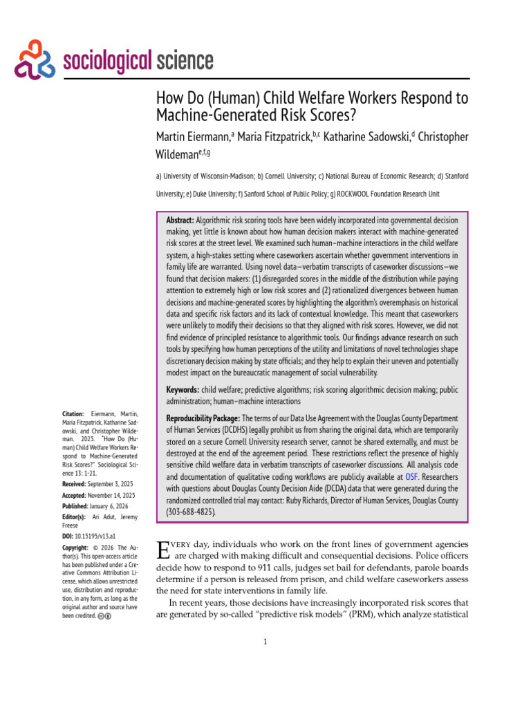 Child Welfare Workers Respond To Machine-Generated Risk Scores? | PDF ...