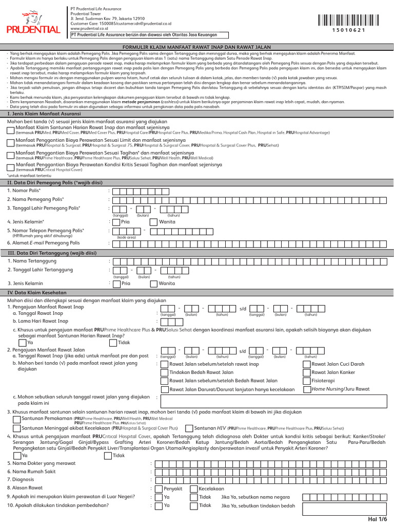 Form Klaim Rawat Inap | PDF