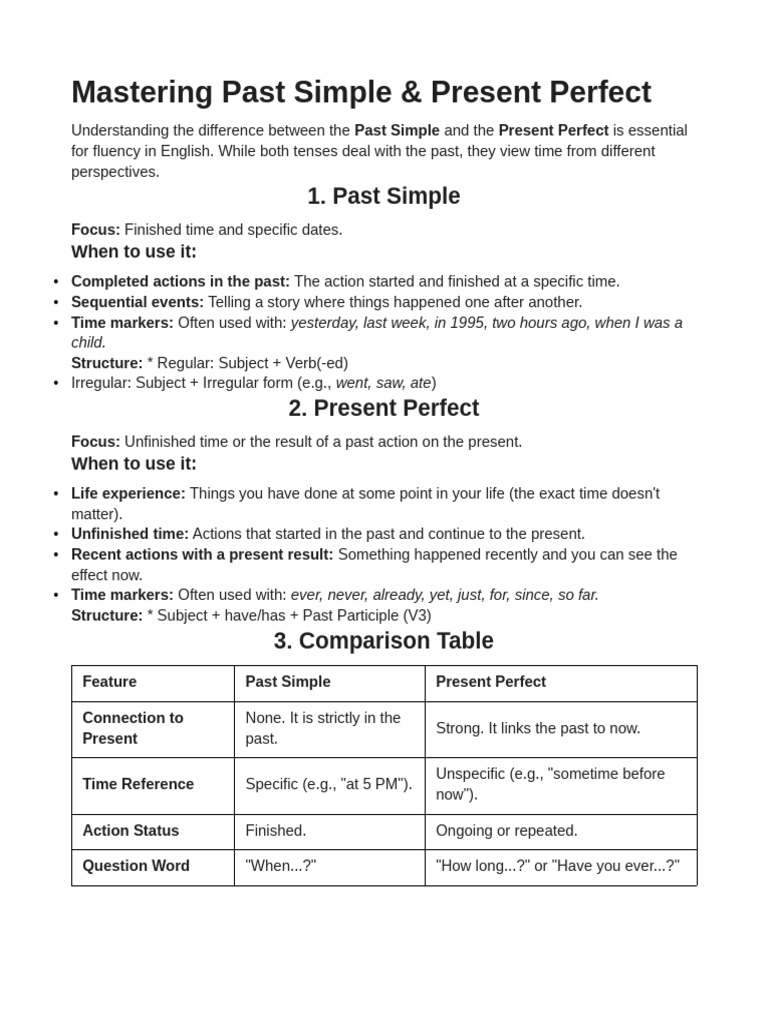 Past Simple or Present Perfect | PDF | Perfect (Grammar) | Linguistics
