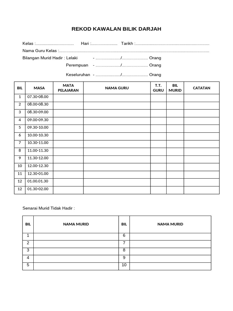 Rekod Kawalan Bilik Darjah | PDF