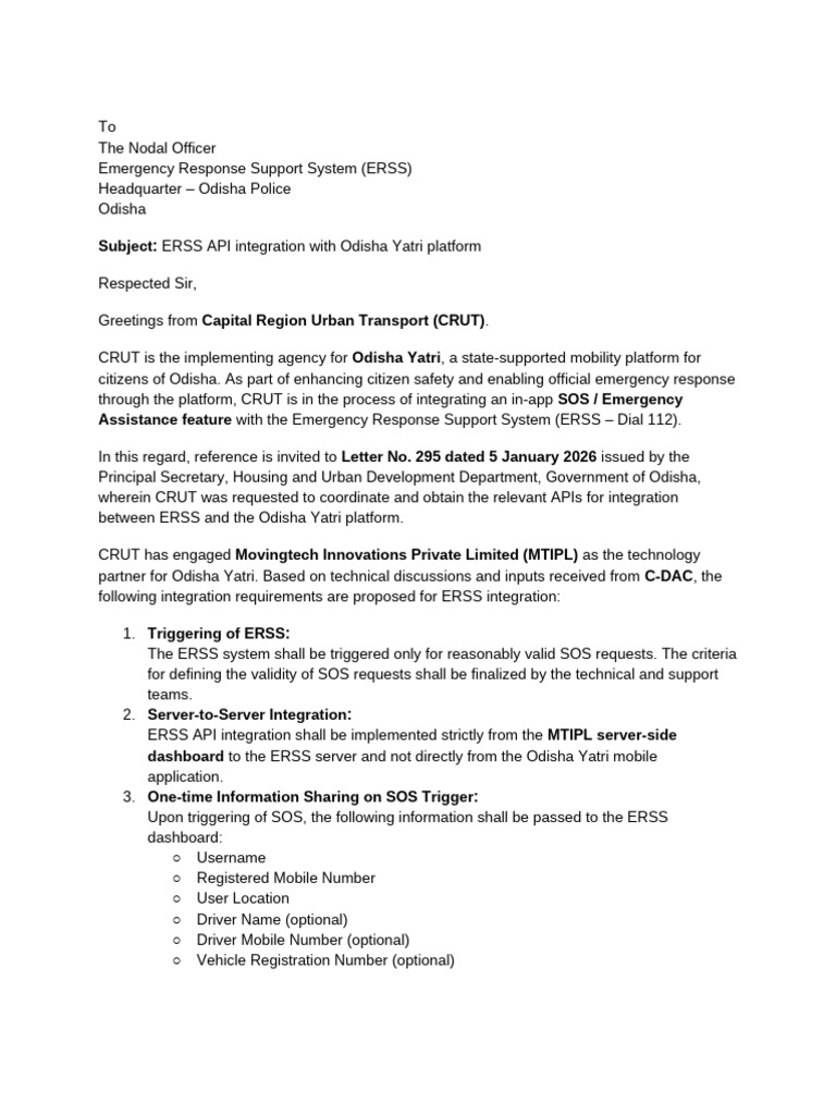 ERSS API Request Letter | PDF | Computing