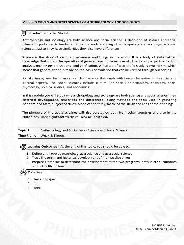 Soc Sci 1 - Module 3 | PDF | Social Sciences | Sociology