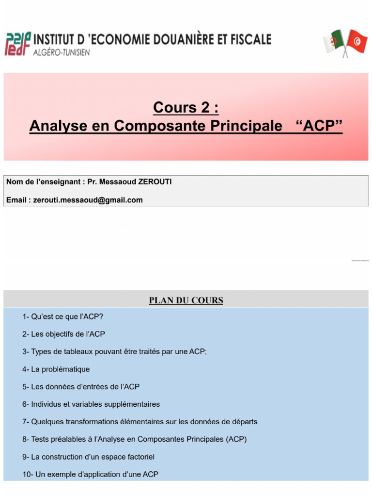 Cours 2 Analyse en Composante Principale 