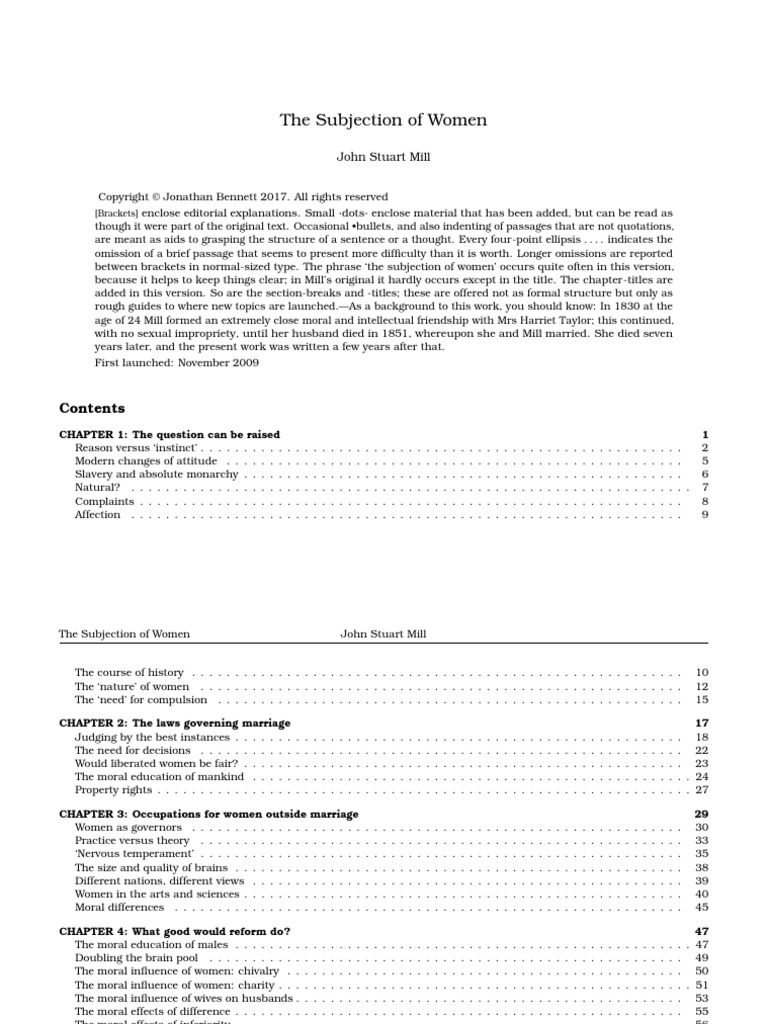 The Subjection of Women by J.S Mill | PDF