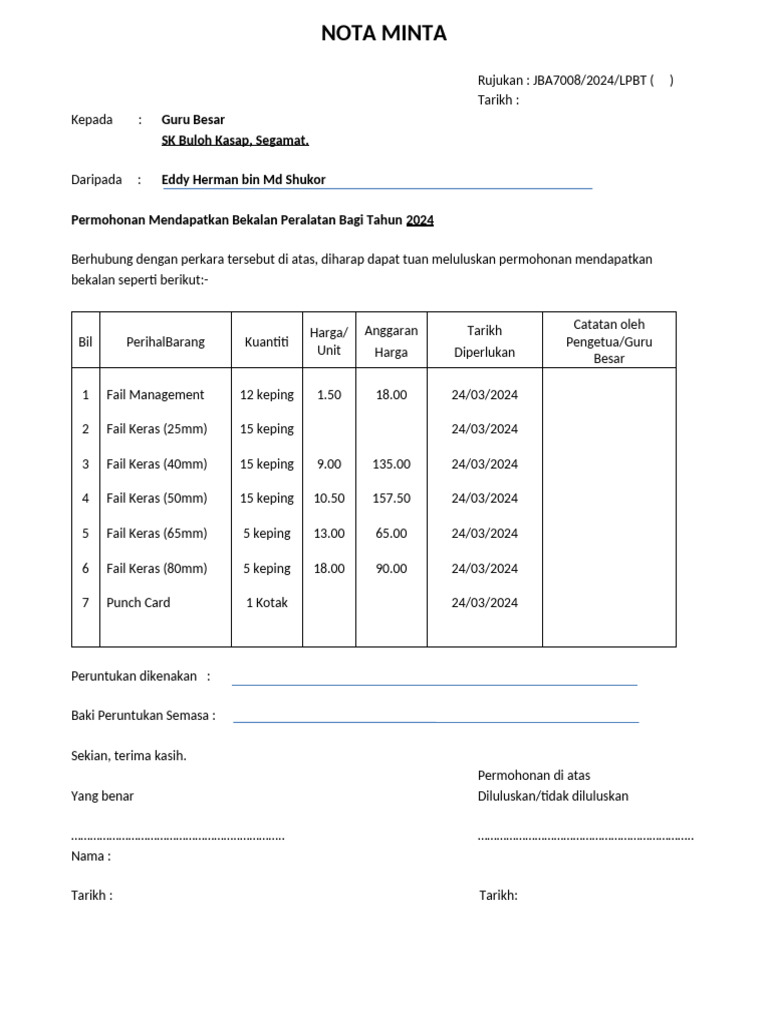 Nota Minta | PDF