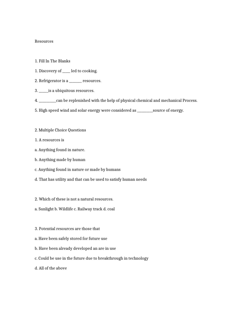 Resources Questions | PDF