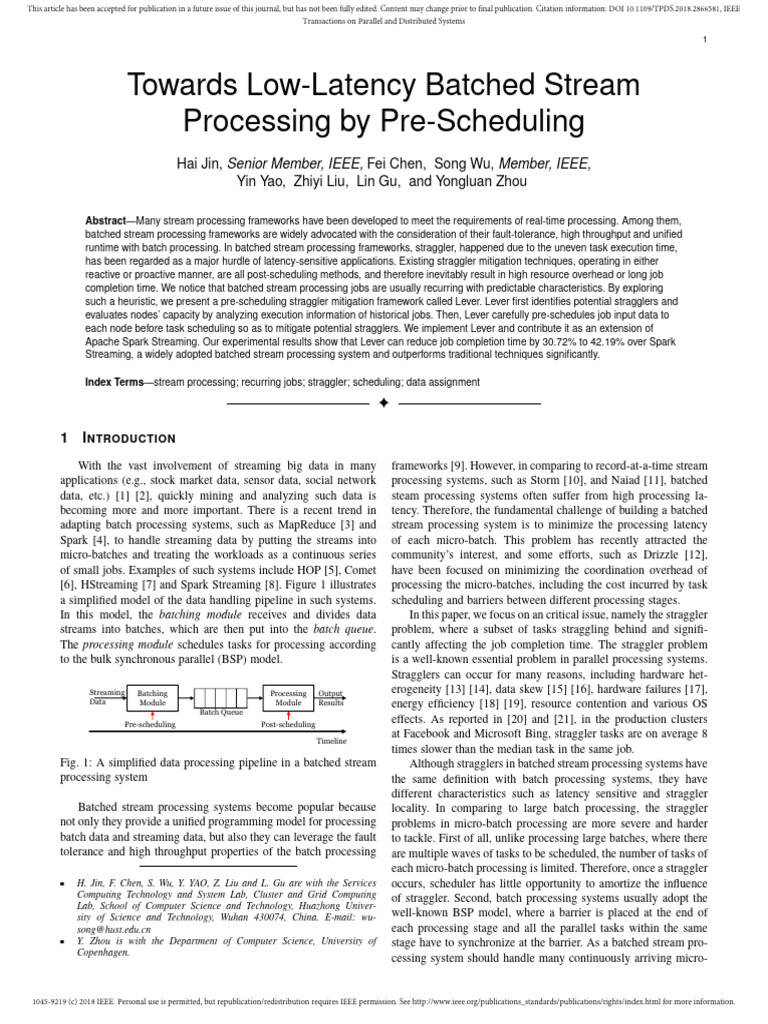 Towards Low-Latency Batched Stream Processing by Pre-Scheduling | PDF ...