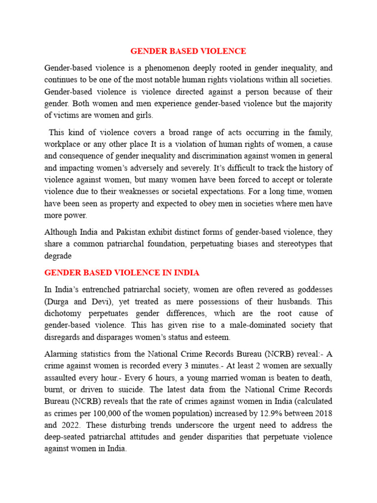 Gender Based Violence - India and Pakistan | PDF