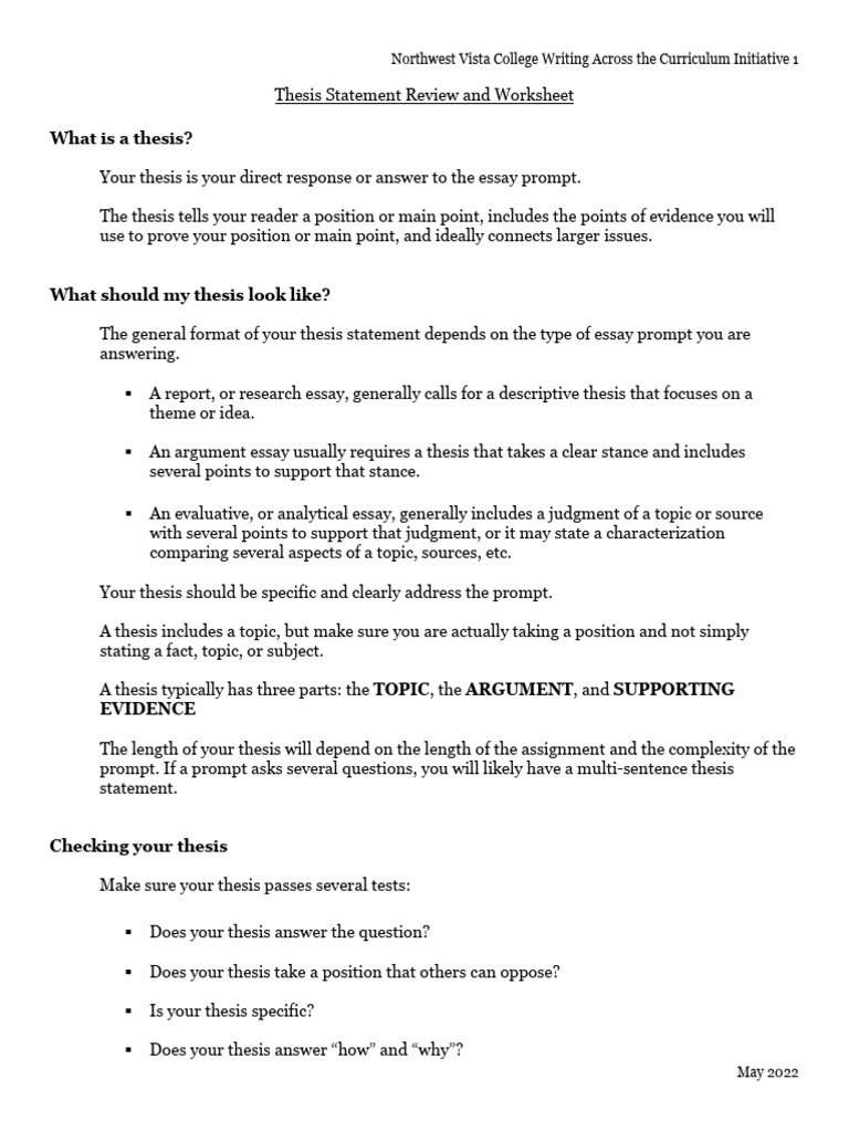 Thesis Statements Worksheet | PDF | Essays | Student Loan