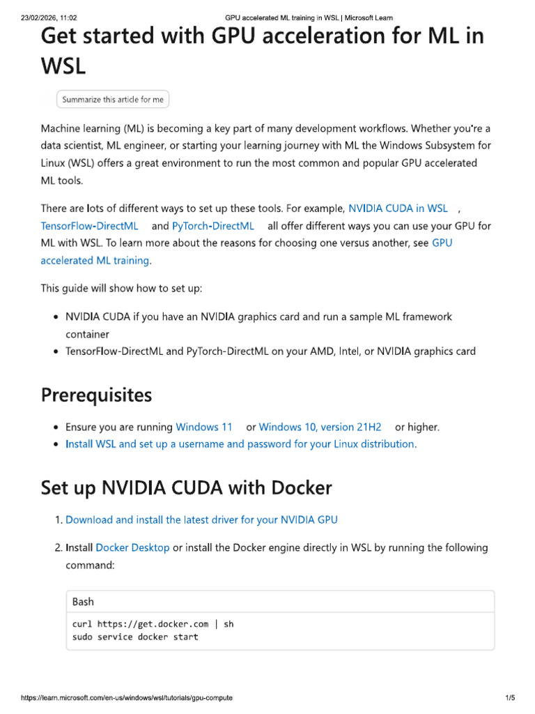 GPU Accelerated ML Training in WSL | PDF