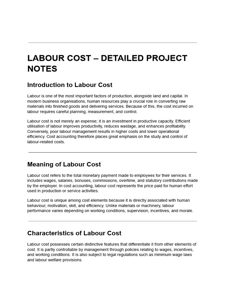 Labour Cost - Detailed Project Notes | PDF | Labour Economics | Cost ...