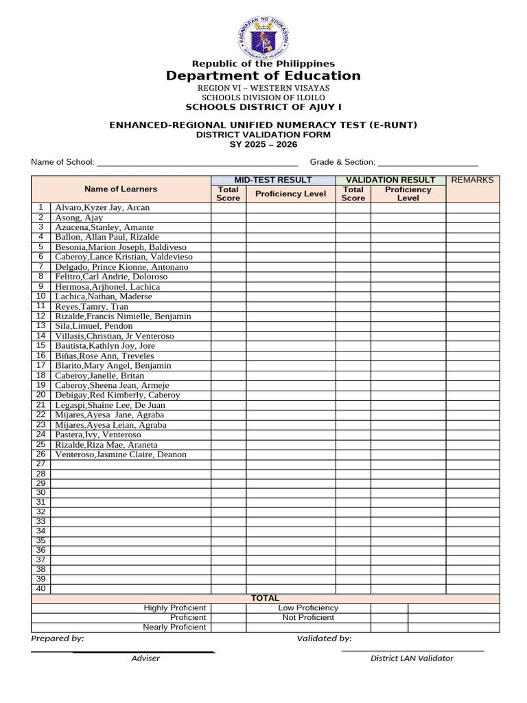 E Runt Validation Form | PDF