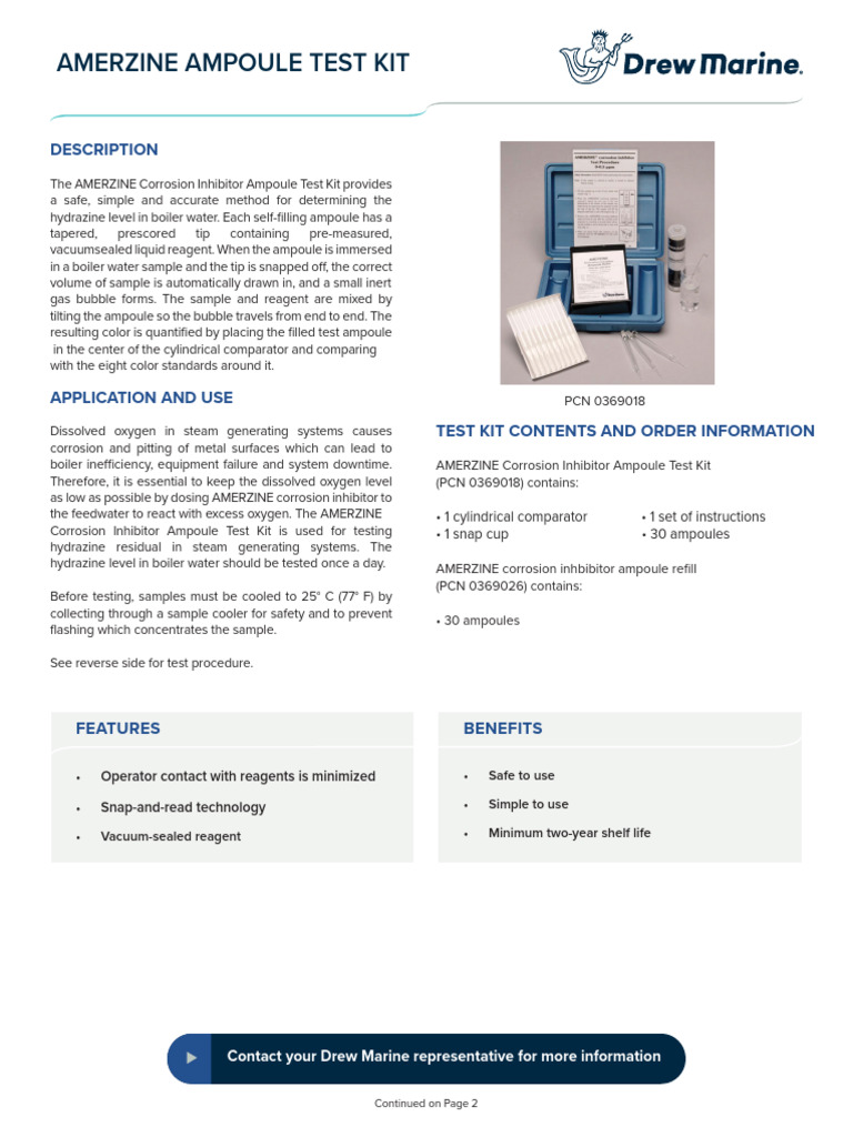 AMERZINE Ampoule Test Kit - PDS | PDF | Materials